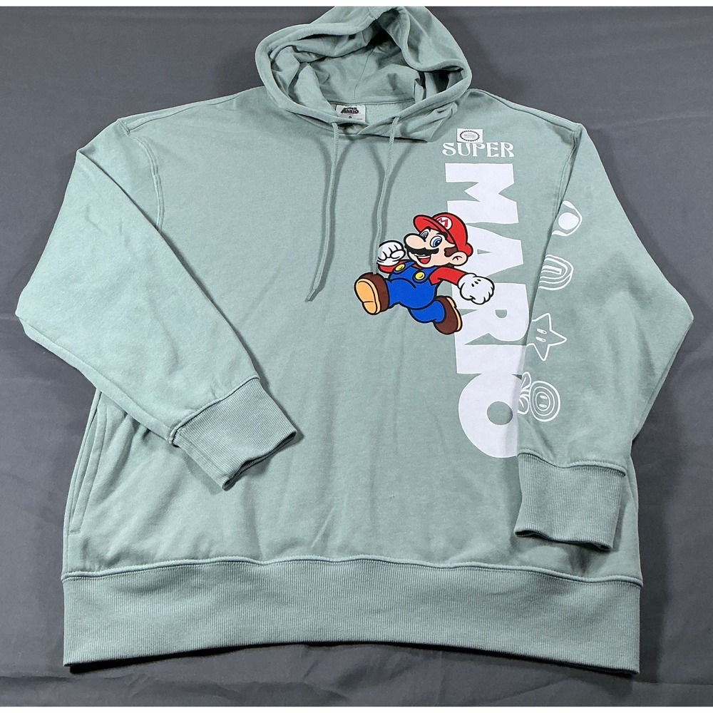 Nintendo Super Mario Graphic Hoodie Sage‎ Green Mens Small 2NIN8640 Pullover